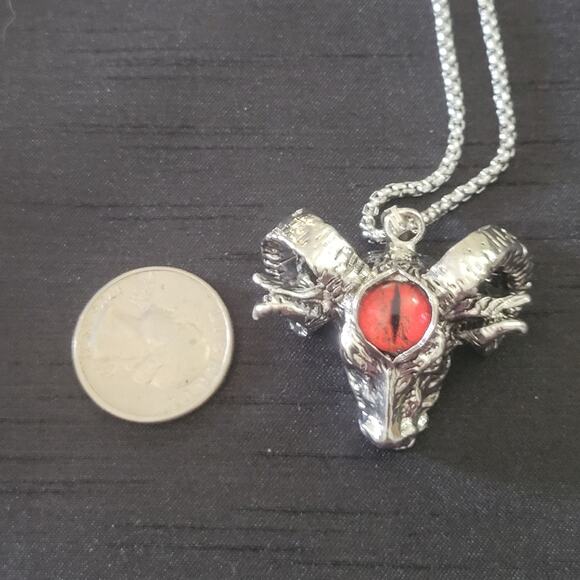 Rams head with red evil eye chunky pendant necklace - Picture 3 of 3